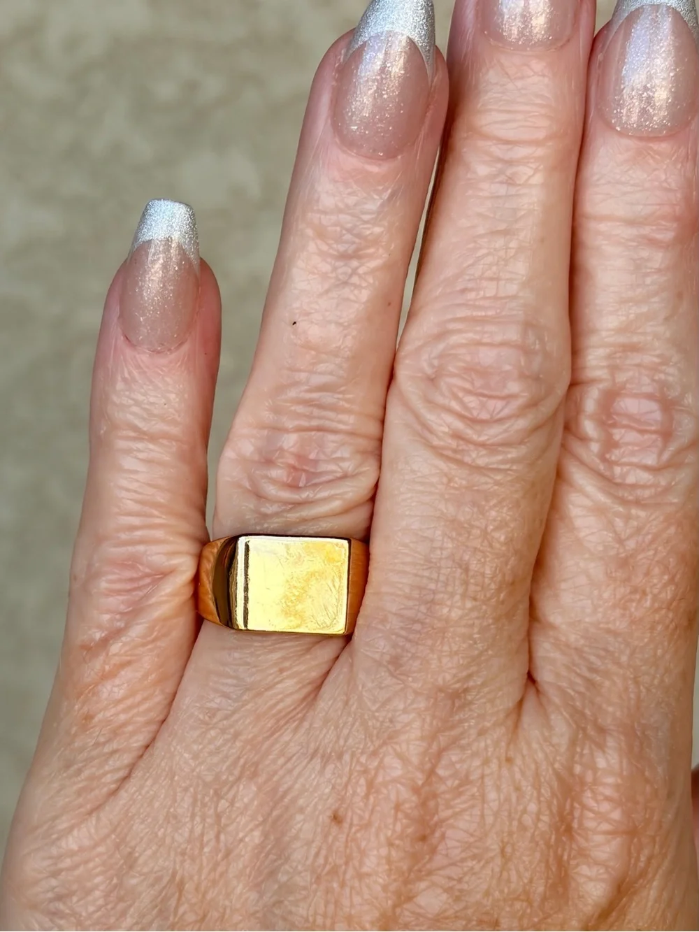Gold-Tone Square Signet Ring - Bold Minimalist Style